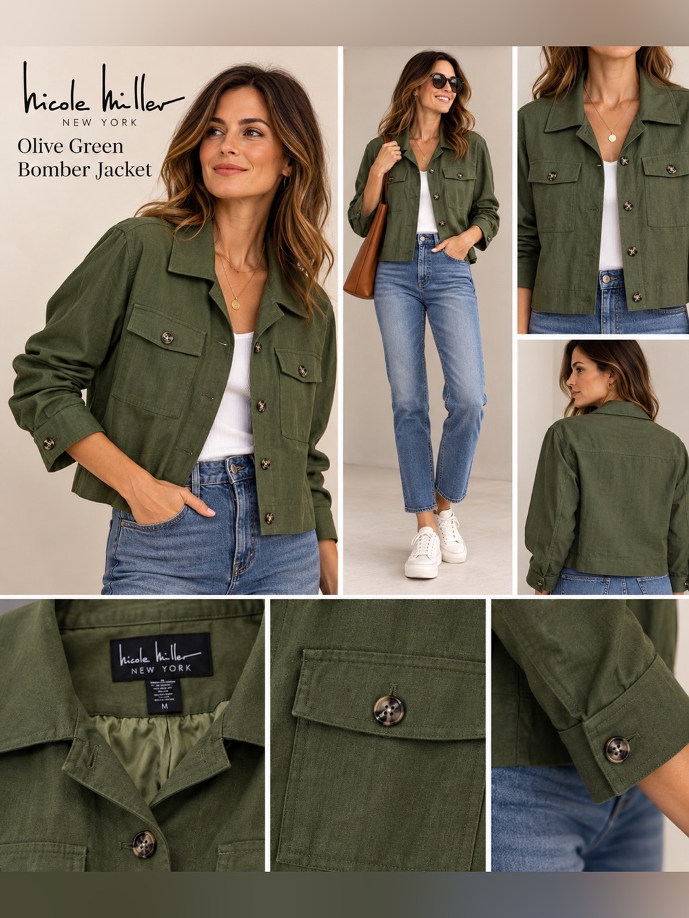 Nicole Miller Olive Green Bomber Jacket